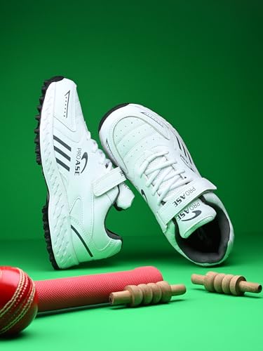 Image of Pro ASE Lightweight Cricket Shoes - Durable & Comfortable | Ideal for Turf, Ground & Hard Surfaces | Allrounder Design with Studs, Velcro & Superior Grip | White, Blue, Grey
