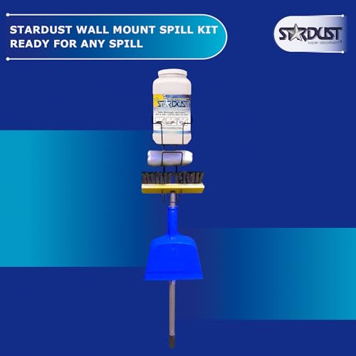 Image of STARDUST Spill Products Spill Clean Up Kit - Wall Mount Spill Kit with 5-Qt Dispenser, Steel Rack, Broom Handle + Head, Dustpan, (10) Disposal Bags, Screw Anchor & Zip Tie Mounts Spill Response Kit