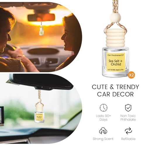 Image of Hanging Car Air Freshener, Long Lasting Essential Oil Diffuser, Non-Toxic New Car Scent, Cute Car Fresheners for Women, 2 Pack Made in USA