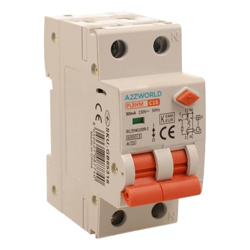 Interruttore Differenziale Magnetotermico Tipo A 16A C16, RCBO 1P+N 6kA 30mA Curva C, Doppio Leva con Diagnostica Visiva, 2 Moduli DIN, Serie PL8HM Elettromagnetica