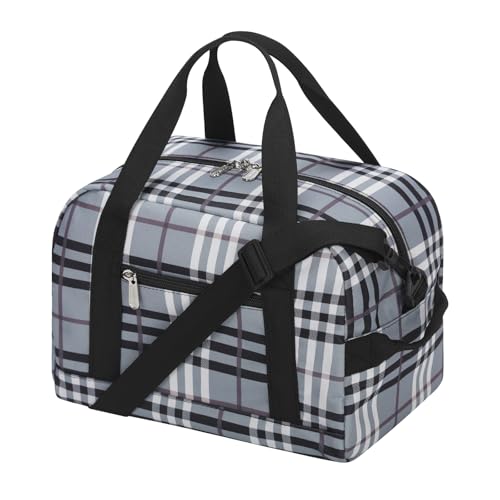 Sporttasche klein, Reisetasche 12L Mini Handgepäck Tasche für Weekender, Fitnesstasche 30x20x25cm-Graues Gitter