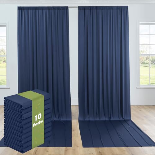 Image of 10 Panels 5x15ft Backdrop Curtains for Parties, Wrinkle Free Polyester Navy Blue Photo Backdrop Drapes 15 ft Long Back Drop Cloth for Wedding Birthday Photography Background Party