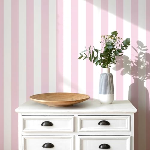 Cohoo Home Pink and White Peel and Stick Wallpaper Striped Cute 11.8"x78.7" — view 2