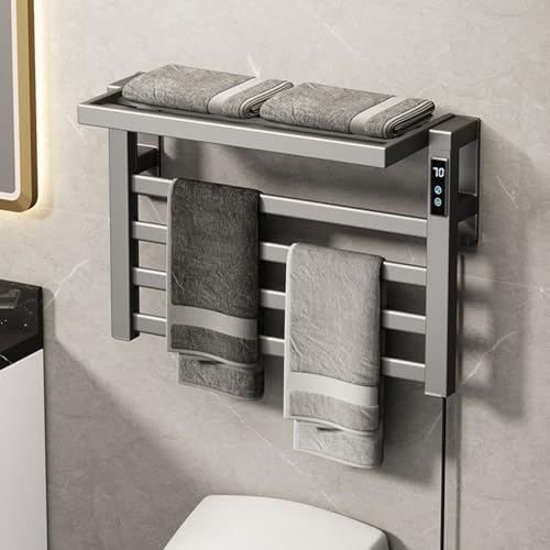 OZTYSGXM Toallero EléCtrico Inteligente para Secar Toallas, Toallero Montado en Pared con Control Ajuste Temperatura, Toallero Calefactable de AleacióN Aluminio para BañO Hotel,Right Line