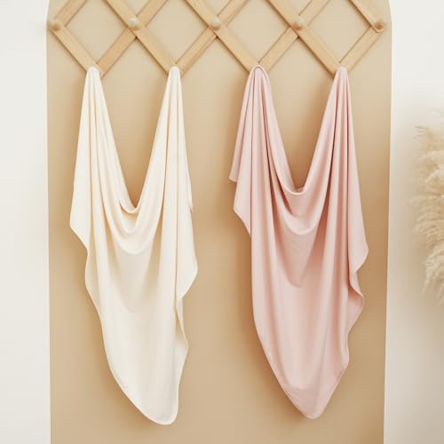 Image of Konssy Ribbed Knit Baby Blankets 2 Pack, Stretchy Lightweight Swaddle Blanket for Boys & Girls, Soft Cozy Receiving Wrap for Newborns, Infants, & Toddlers, 33x42 Inch