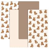 CroBlissful 4 Pack Bear Baby Crib Fitted Sheet 52'' x 28'' Bear Stretchy Neutral Fitted Crib Mattress Sheet Baby Bedding for Standard Mattress Gift Set