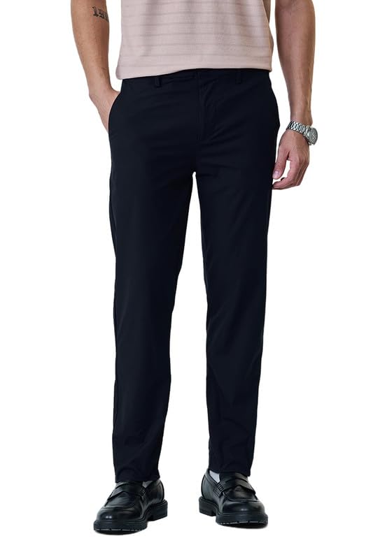 Image of SNITCH Men Chinos | Slim Fit Mid Rise Solid Pattern | Cotton Blend with Medium Stretch & Smooth Texture | Button & Zip Closure for Casual & Street Wear