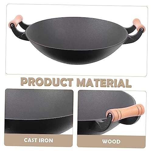 Wok de hierro fundido con doble mango de madera miniatura 3