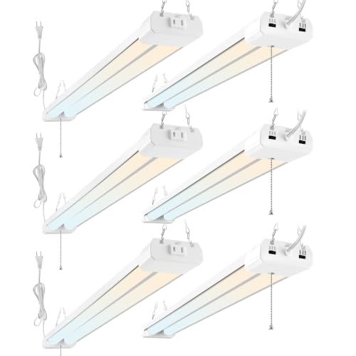 Image of Hlite LED Shop Lights 4FT with Reflector,5500LM,3 Power Level&3CCT,6 Pack | Shop Light 4000K /5000K /6500K Tunable,5W /34W /42W Switchable,Linkable Utility Shop Light for Workshop,Garage,Basement,Warehouse
