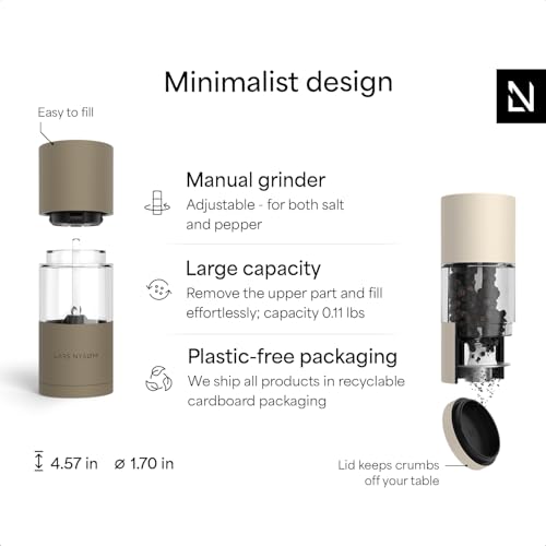 Image of LARS NYSOM Salt and Pepper Grinder Set, Manual Salt and Pepper Mills with Adjustable Ceramic Grinder, Design Spice Shaker Set (Brown /Beige)