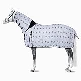 HORZE Defender Combination Horse Fly Sheet with Detachable Neck Cover - White/Fly Print - 75 in