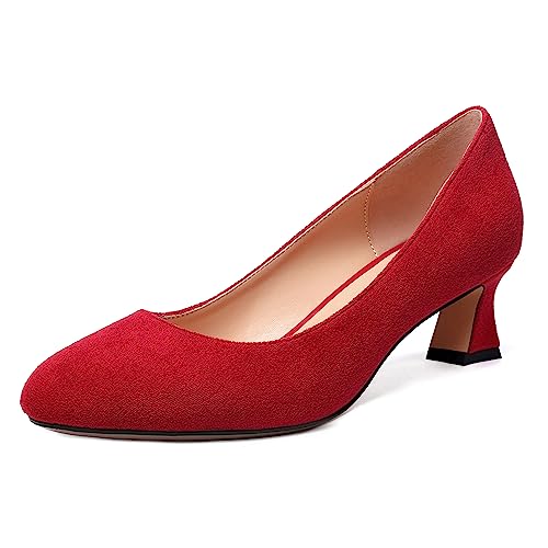 WAYDERNS Womens Dress Suede Dating Round Toe Slip On Solid Kitten Low Heel Pumps Shoes 2 Inch