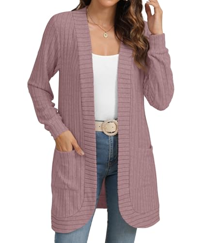 Image of YSYOKOW Cardigan Sweaters for Women Long Sleeve Open Front with Pockets | Long Cardigans for Women Lightweight Soft Casual Dressy Loose Fit Cardigan Sweater with Pockets for Work and Office