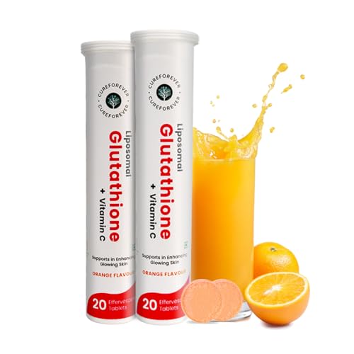 Image of CUREFOREVER Glutathione Effervescent Tablets, 40 Tablets with Vitamin C, Liposomal Glutathione 500mg for Antioxidant Support, Skin Glow & Radiance Support, Detox Support