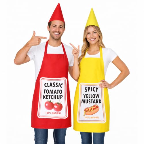 2 Set Ketchup and Mustard Costume Apron for Couple, Funny Halloween Costume