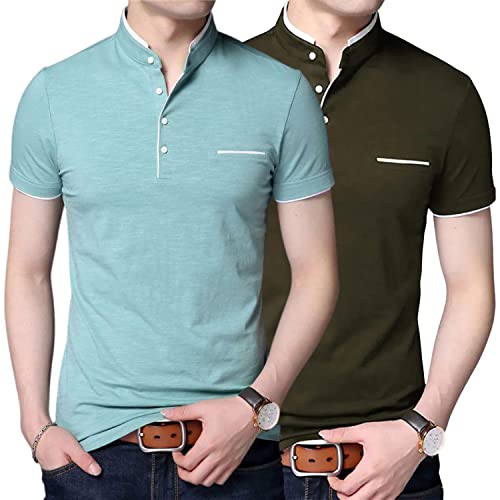 Image of Pixie Fashion Stylish and Handsome Mandarin Collar Half Sleeve T Shirt for Men Combo (Pack of 2)