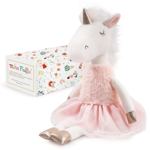 Image of Mikee Fluffie Ballerina Unicorn Stuffed Animal | 16.5-Inch Soft Pink Unicorn Plush Doll with Gift Box, Ballet and Dance Recital Gift for Girls Ages 3+