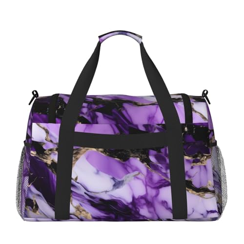 Purple Marble Print Travel Hand Travel Bag Weekender Overnight Carry On Tote Foldable Crossbody Bag2