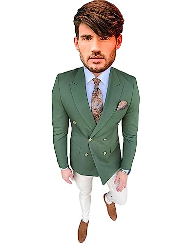 Kromoc Men's Two Pieces Tuxedos Jacket & Pants Suit Business Daily Formal Double Breasted Peak Lapel