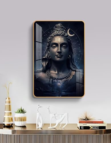 Image of The Next Decor Har Har mahadev Ji Wood Glass Finish Wall Art Decorative Painting for Living Room, Bedroom, Dining Room (Size: 24x16 Inches)