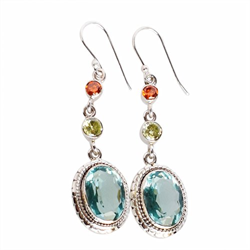 Boucles d'oreilles quartz bleu argent sterling péridot cornaline