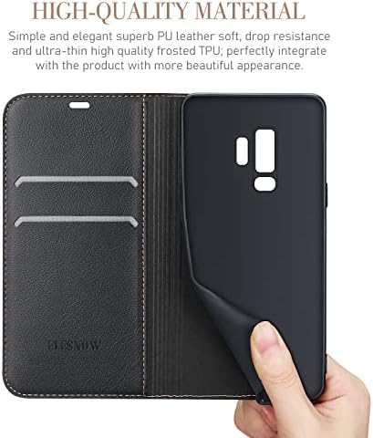 ELESNOW Case Compatible with Samsung Galaxy S9 Plus, High-grade Leather Flip Wallet Phone Case Cover for Samsung Galaxy S9 Plus (Black)
