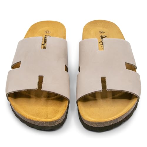 Image of Sandgrens Handmade Unisex Cork Slides | European Top Grain Leather Sandals with Soft Suede Footbed and EVA Rubber Sole | Avila