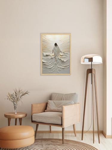 Toile murale chrétienne Jésus sur l'eau 40x61cm cadre bois - 8