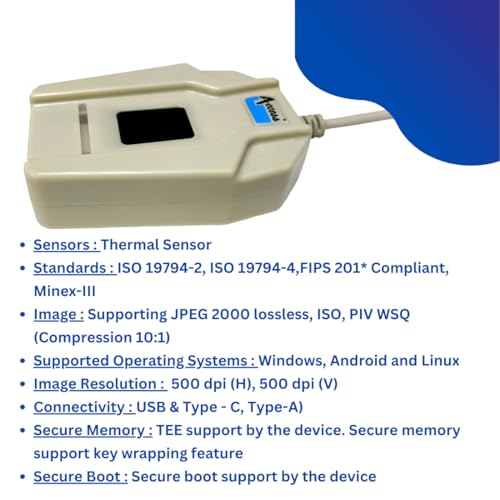 Image of Access AST300 FAP20 Thermal Sensor Fingerprint Scanner, UIDAI & STQC L1 Certified for Aadhaar Use, USB Interface