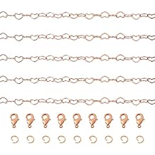 Elecrelive 16.4 Feet Heart Chain for Jewelry Making Real 18K Rose Gold Love Heart Link Chain Soldered Brass Chain for DIY Necklace Bracelet Earring Making