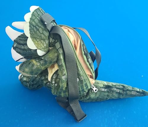 Plush Stuffed Triceratops Dinosaur Mini Backpack, Plush Green Stuffed Animal Shoulder Bag, Adjustable Nylon Straps with Zipper (DINO-3)4
