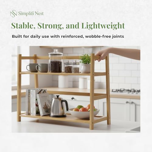 Image of SimplifiNest Bamboo 2-Tier Kitchen Counter Organizer Rack|L-Shape Space-Saving Countertop Shelf|Eco-Friendly Bamboo Storage for Spices, Jars, Mugs & Snacks|Stable, Lightweight Design