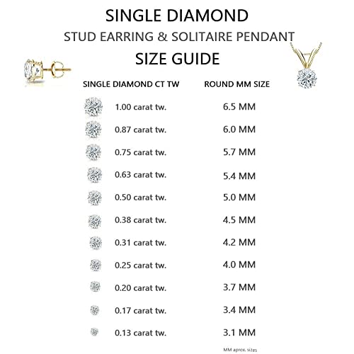 1/8 to 1 Carat Lab Grown Diamond Round Single Stud Earring in 14k Gold (E-F, SI1-SI2, cttw) 3-Prong Martini Screw Back by Diamond Wish4