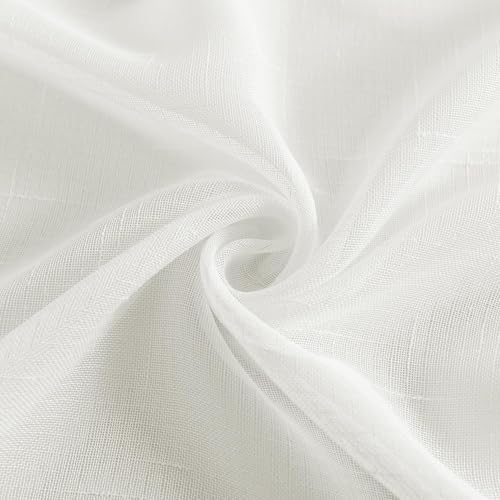 RNDRSSE Sheer Curtains Faux Linen Semi Voile Light Filtering Drapes Pair for Bedroom Living Room, Set of 2 Grommet Top Window Curtain Panels (54 x 84 Inch,White) - image 5