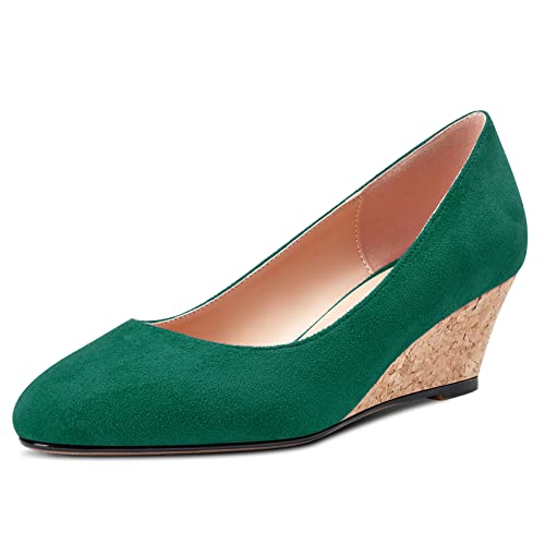 HEUIVZAR Pumps for Women Slip-on Closed Round Toe Block Chunky Wedge Low Heel Pumps Suede Shopping Vacation Classic 2 Inch2