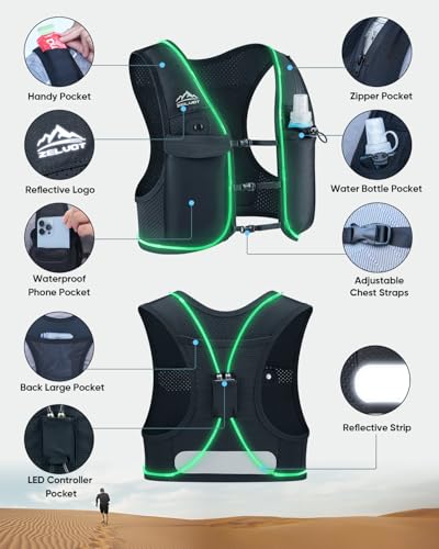 Image of Zelvot Running Vest for Women Men, Adjustable Running Phone Holder Vest, US Patent, Running Hydration Vest with 500ml Soft Flask, Reflective Running Backpack for Hiking