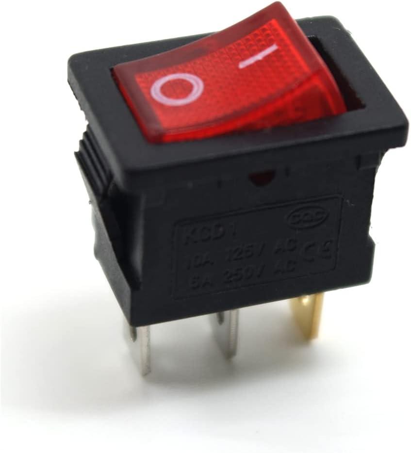 5 pcs CD1 ON Off 3 Pin Rocker Switch 6A 250V 10A 125V AC | 5-Pack Red Illuminated Rocker Switch, 15x21mm, 3-Pin, 10A/125VAC 6A/250VAC