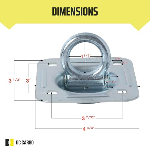 4 Pack | D-Ring Tie-Down Anchors (Large Square), Recessed Pan Fitting D-Rings Heavy Duty Steel Cargo Tie-Downs,Truck/Trailer/Flatbed/Pickup Anchor, Note: Hardware NOT Included. by DC Cargo Mall - Image 2