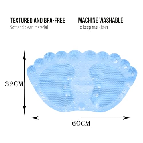 Image of Kuber Industries Bath Mat | PVC Bathroom Mat | Shower Bath Mat | Foot Shape Bath Tub Mat | Foot Massager Mat | Anti-Skid Floor Mat | Shower Mat | Pack of 2 | Sky Blue