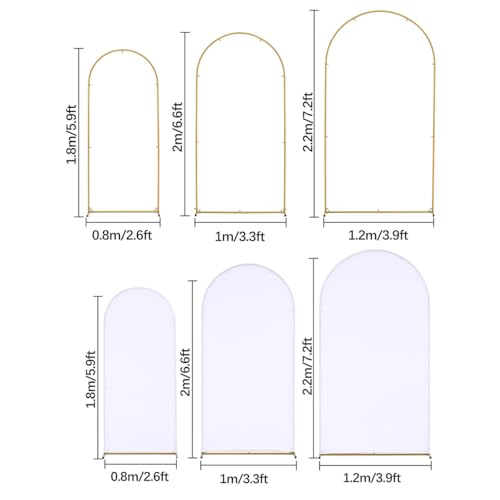 Image of Wedding Arch Backdrop Stand and Cover Set of 6, Backdrop Arch Cover Set | 7.2FT /6.6FT /5.9FT Metal Arch Stand With White Spandex Cover for Wedding Baby Shower Graduation Event Birthday Backdrop