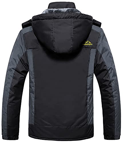 KEFITEVD Winterjacke Herren Warm Gefüttert Skijacke Winter Outdoorjacke Winddicht Allwetterjacke Thermojacke mit Kapuze Schwarz-Grau L