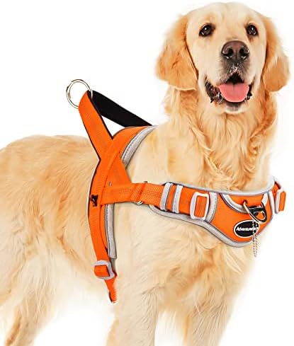 ADVENTUREMORE Dog Harness for Large Dogs No Pull, Sport Dog Halter Harness Reflective Breathable Dog Vest Escape Proof Dog Harness with Easy Control Front Clip Handle for Training Walking XXL Orange