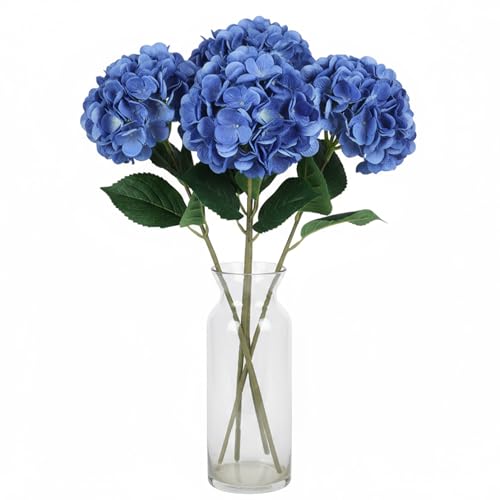 4 Pcs Hortensias Artificiales, 18 cm Flores Artificiales Decoracion con Tallos Largo Ajustable 70 cm, Ramas Secas Decorativas, Flores Preservadas para Exteriores Oficina Hogar Jardín Bodas Fiestas