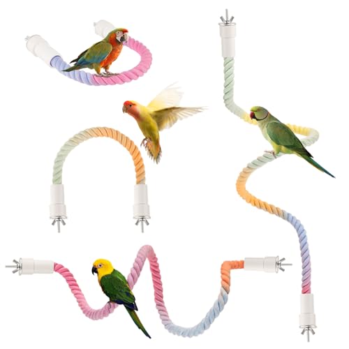 Image of 4Pcs Rope Perches for Bird Cages, Bendable Climbing Rope Cage Accessory Toy, Perfect for Parrots Cockatiels & Budgies, BirdToys, Swings & Ladders for Medium Birds