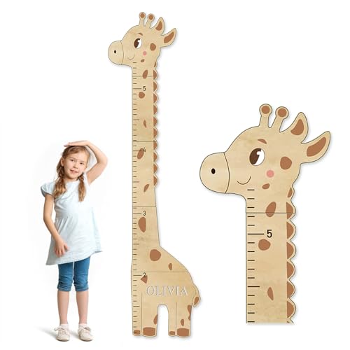 Personalized Name Kids Growth Chart for Wall, Cute Giraffe Wooden...