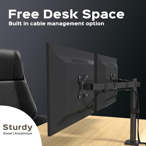 Image of iVOOMi Power Duo Black Dual Monitor Stand for Desk with VESA Mount, Adjustable Mechanical Monitor arm with Grommet Mounting Base for 15-34'' 2-22 kgs Screens, VESA Compliant Up to 100 x 100mm