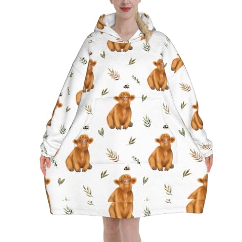 Sweat à capuche couverture vache des Highlands en flanelle unisexe à poches