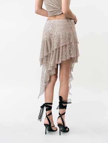 Women's Asymmetrical Lace Mini Skirt Irregular Hem High Waist Bodycon Skirt for Party Date Casual3