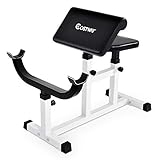 GOPLUS Preacher Curl Weight Bench Seated Arm Isolated Barbell Dumbbell Biceps Station (White)