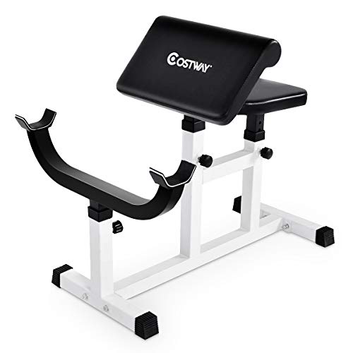 Goplus Preacher Curl Weight Bench Seated Arm Isolated Barbell Dumbbell Biceps Station (White)